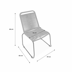 Lot de 2 chaises de jardin en corde BRASILIA. gris clair. empilables. extérieur