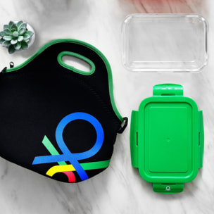 Set de 4 herméticos rectangulares de borosilicato de 840ml con tapa verde y resistente 'rainbow' benetton