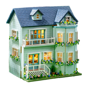 Mansión acogedora. Maqueta 3D con diseño de panel de puerta abierta, realista con gran detalle y luces led.