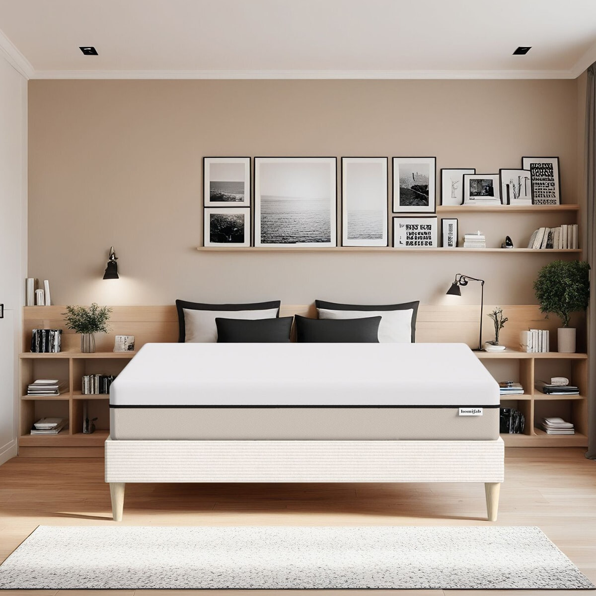 Lit en velours côtelé + Matelas Hybride à ressorts ensachés - DINA & SPRING ELITE