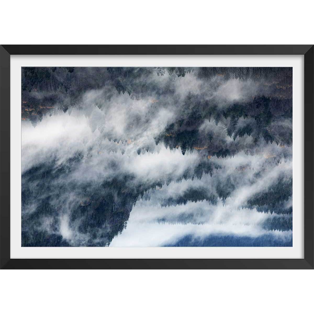 Poster vallée dans le brouillard Affiche + cadre en bois - Noir