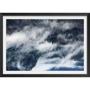 Poster vallée dans le brouillard Affiche + cadre en bois - Noir