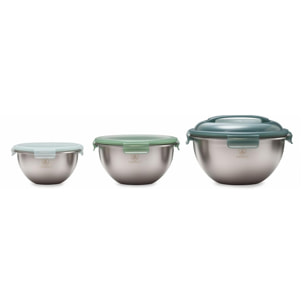 Set de 3 bols inox avec couvercles hermétiques - "Pique-nique"