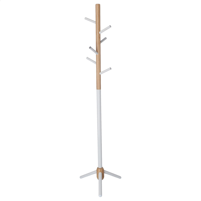 Well home - perchero infantil half de 6 perchas, en metal blanco y madera, 28x28x176 cm