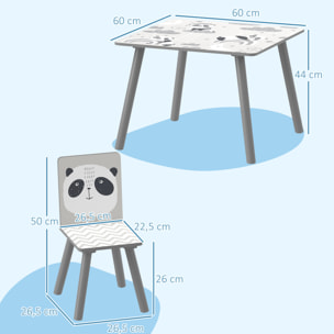 Mesa y Sillas Infantiles de 3 Piezas Mesa Infantil con 2 Sillas Juego de Muebles para Actividades para Niños de 3-8 Años para Dormitorio Sala de Juegos Gris y Blanco