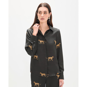 Camicia in raso con stampa leopardata