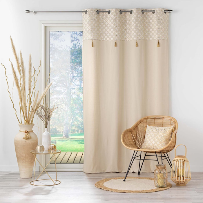 Rideau avec top imprimé et métallisé - Naturel