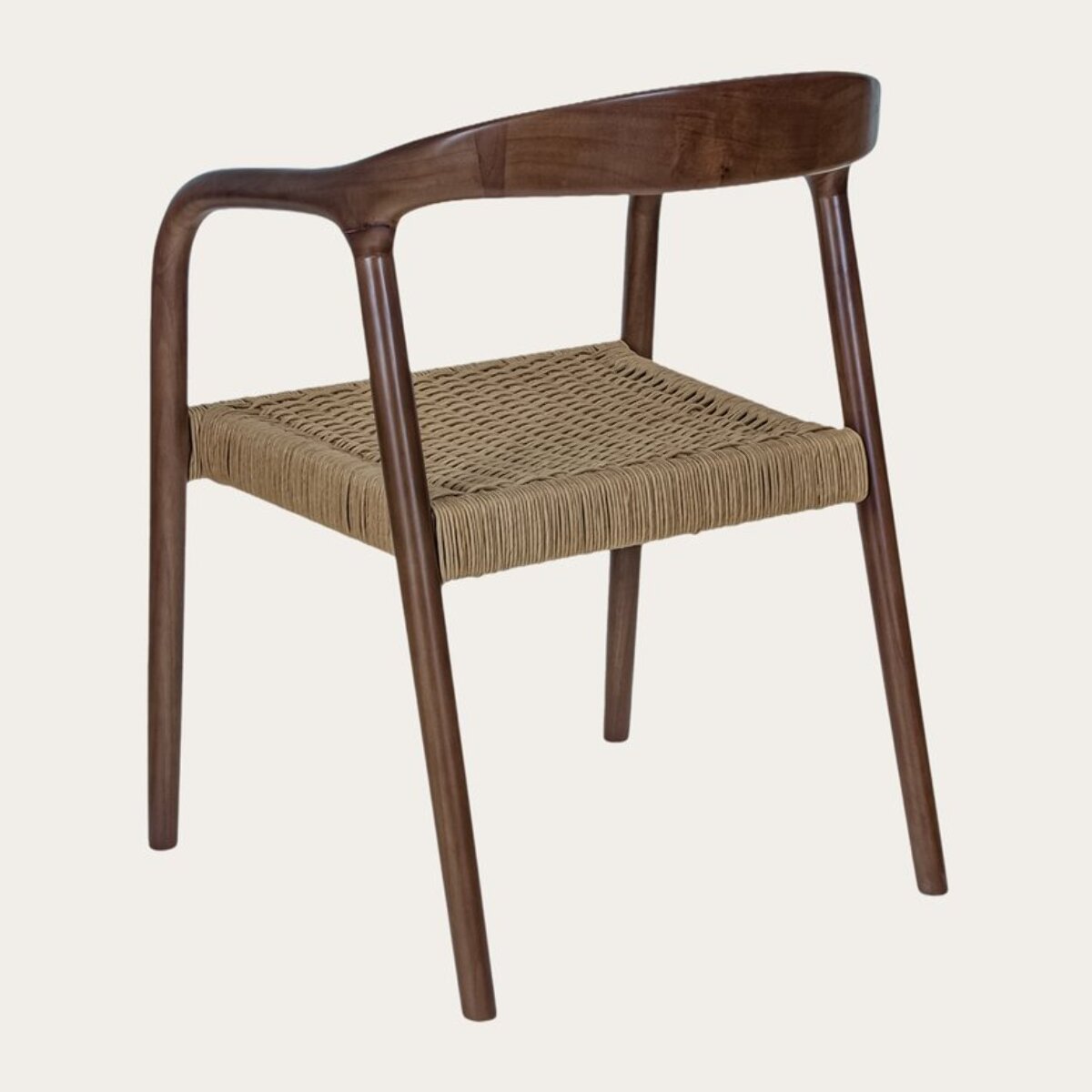 Chaise Parvati -bois massif d'hévéa et corde-couleur noyer 62 x 78 x 53 cm