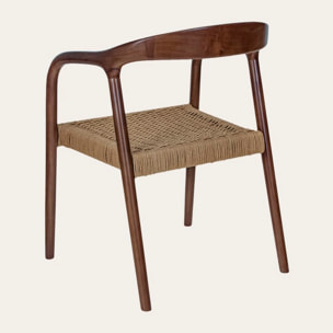 Chaise Parvati -bois massif d'hévéa et corde-couleur noyer 62 x 78 x 53 cm