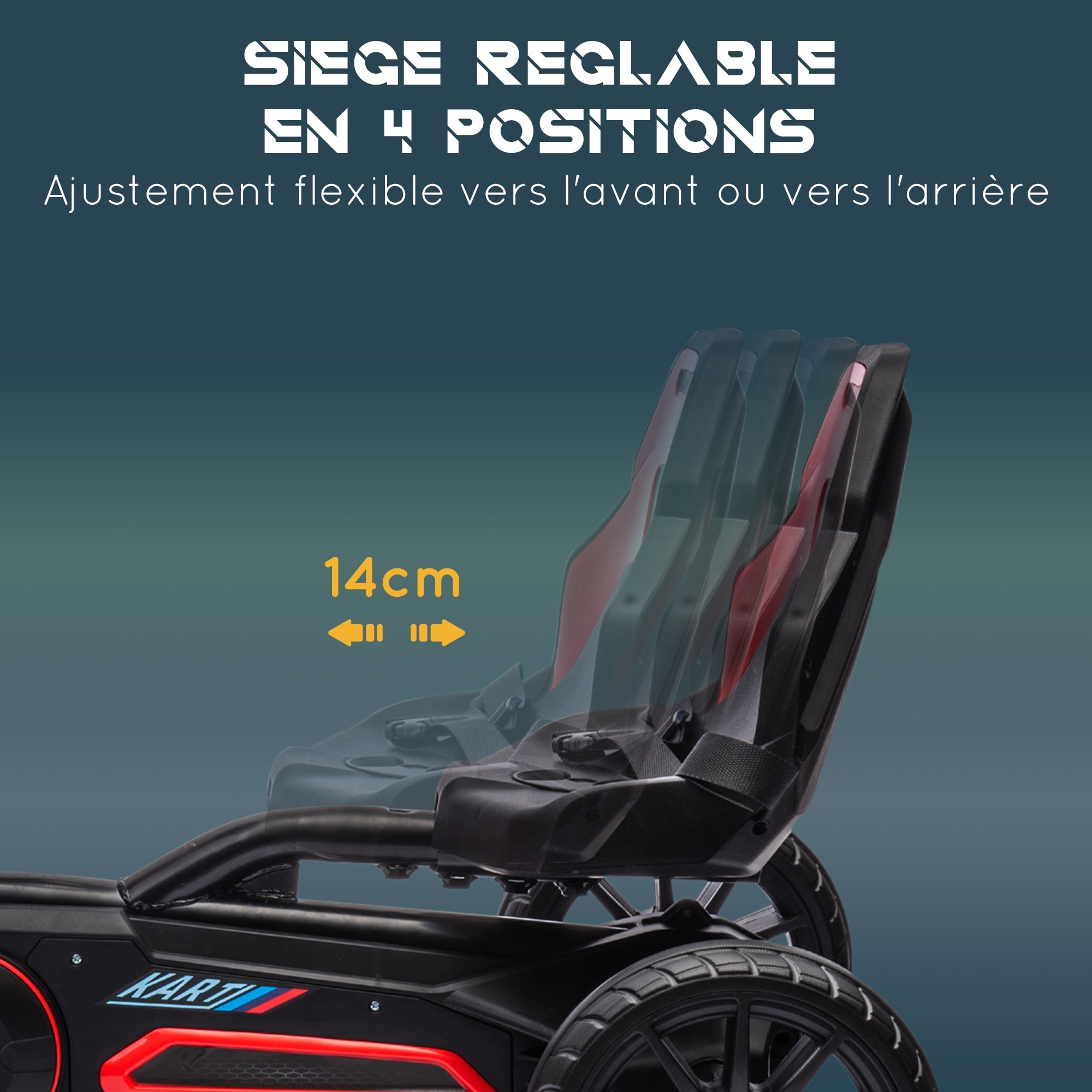 Kart à pédales enfant Go kart Formule 1 Racing aileron avant carter chaine fermé siège réglable avec ceinture rouge