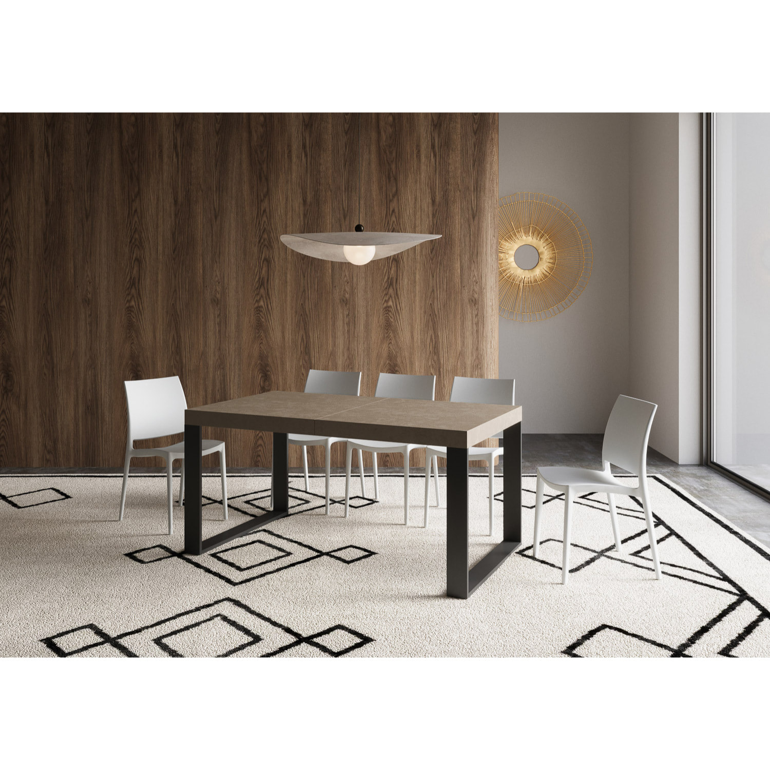 Table extensible 90x160/420 cm Tecno taupe pieds anthracite