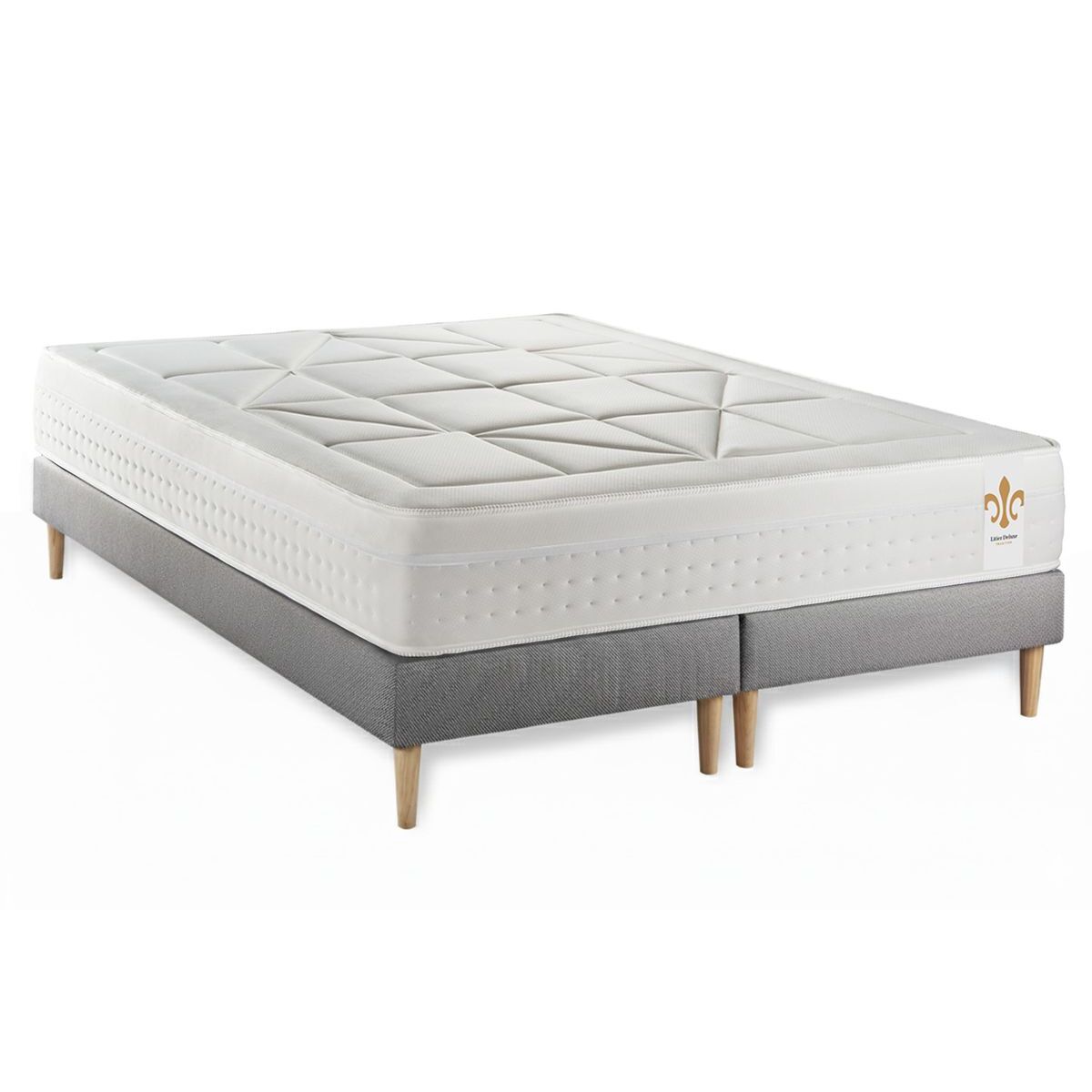 Ensemble Matelas Vingt-Huit - 28cm - Ressorts ensachés et mémoire de forme - Soutien point par point - Sommier Tapissier Gris