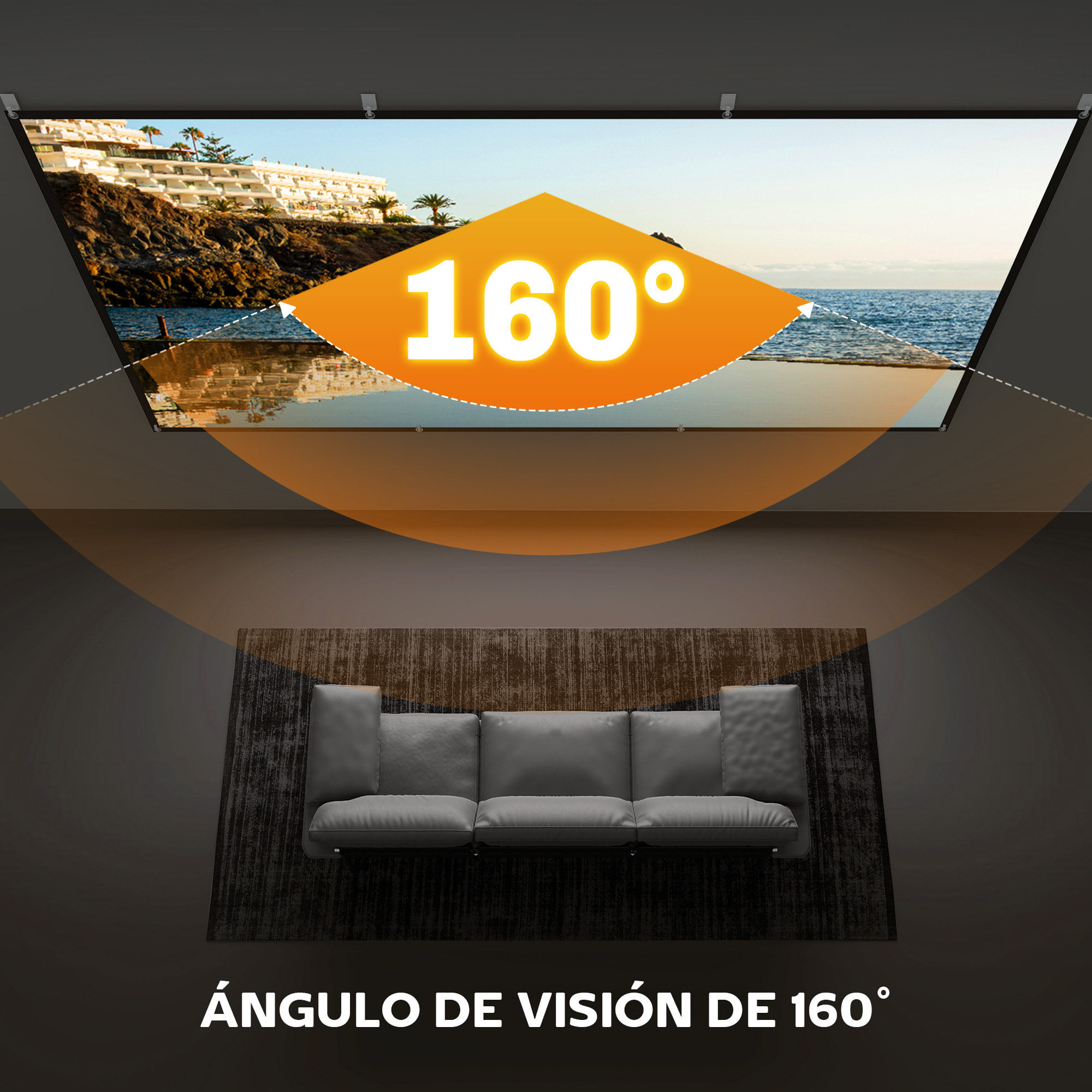 Pantalla de Proyector Manual 120 Pulgadas, Pantalla de Proyección, Formato 16:9, HD 4K/8K, Tela Lavable, para Interior y Exterior, Cine en Casa, Oficina, Patio, Blanco