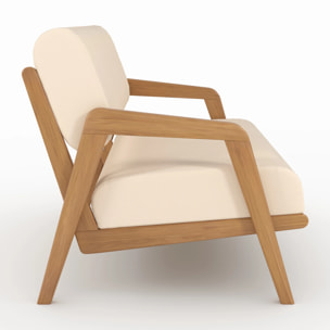 Canapé de jardin en bois d'acacia, tissu beige clair 2 places - Siargao