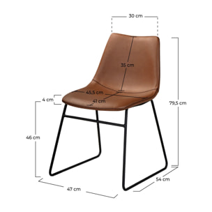 Lot de 2 chaises en cuir synthétique marron - Gaspard