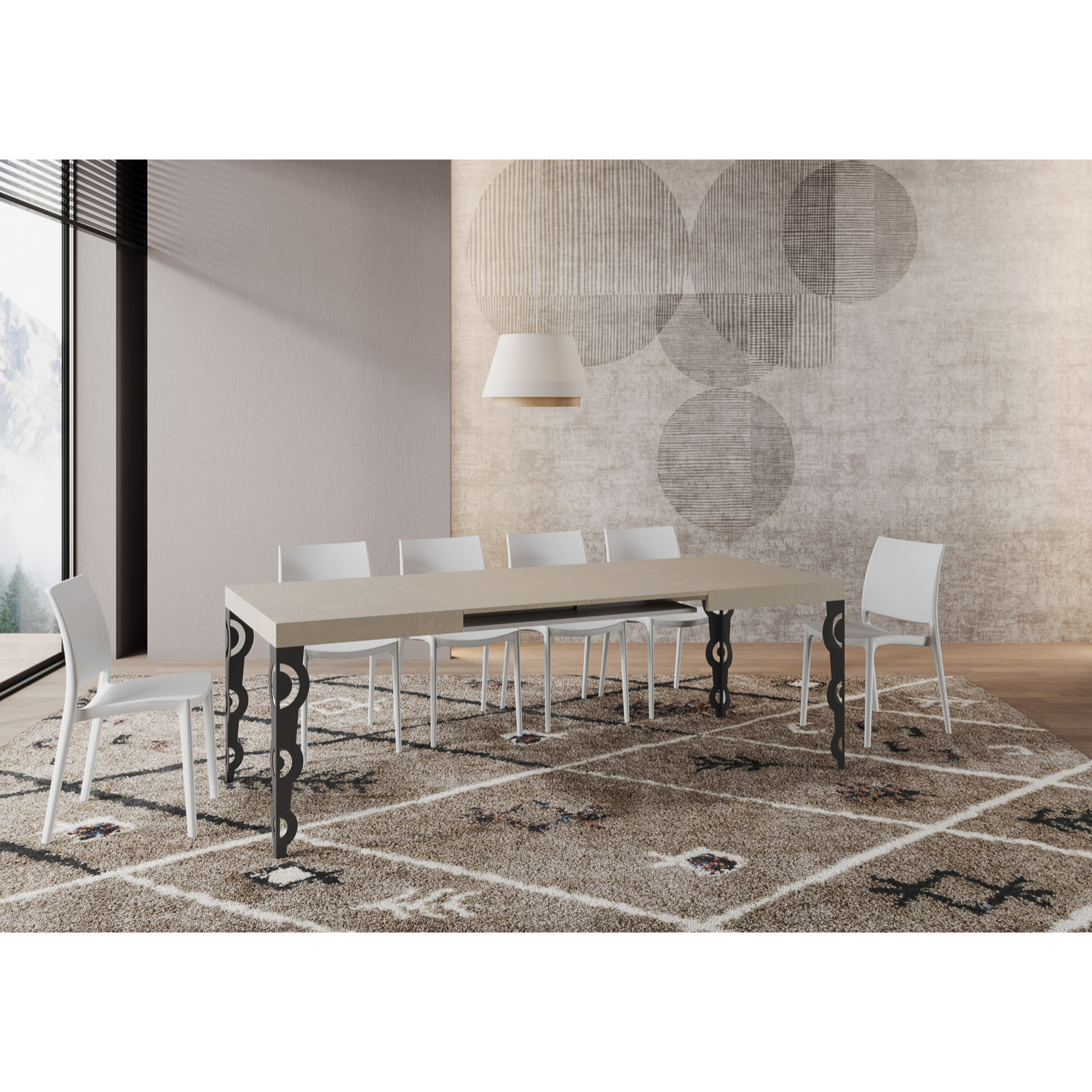 Table extensible 80x120/204 cm Karamay Cachemire cadre Anthracite