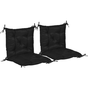 Conjunto de 2 Cojines para Silla Cojines para Jardín Colchones de Banco con Respaldo 6 Cordones de Fijación 50x98x8 cm Negro
