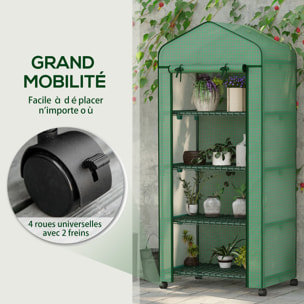 Serre de jardin balcon 4 étagères dim. 69 x 50 x 165 cm acier époxy bâche PE zippée haute densité vert