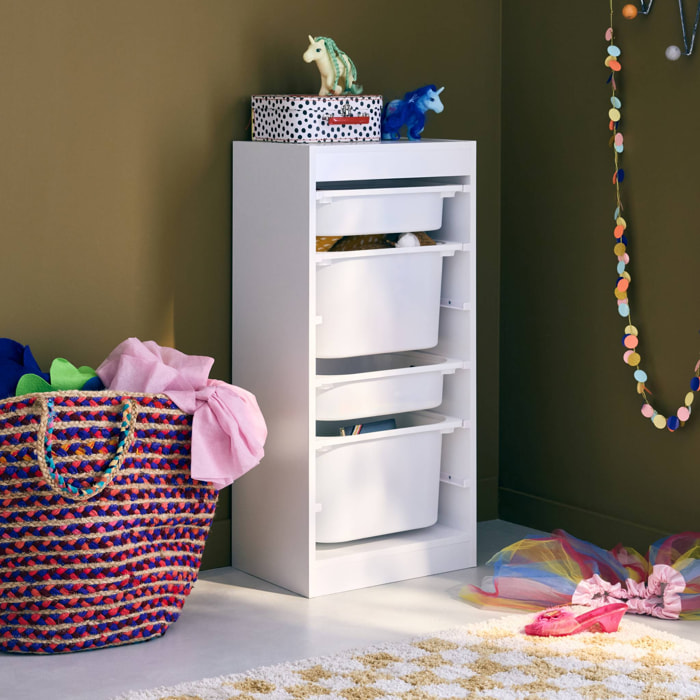 Meuble de rangement blanc enfant 4 bacs de rangement