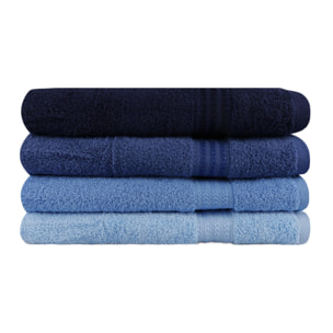 Juego de toallas de baño (4 piezas) azul oscuro, azul y azul claro