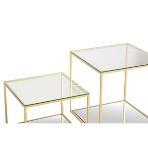 Set 2 Mesas Metal Cristal 50x50x50 45x45x35 Cm