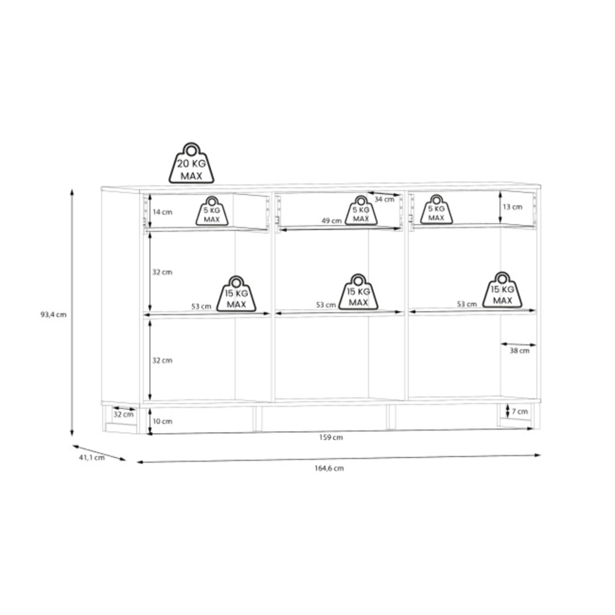 Buffet L165 cm 3 tiroirs 3 portes soft close décor gris clair - BASIL
