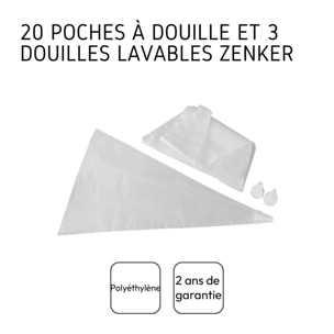 Lot de 20 poches à douille jetables et 3 embouts plastique réemployables 32 cm Zenker Smart Pastry
