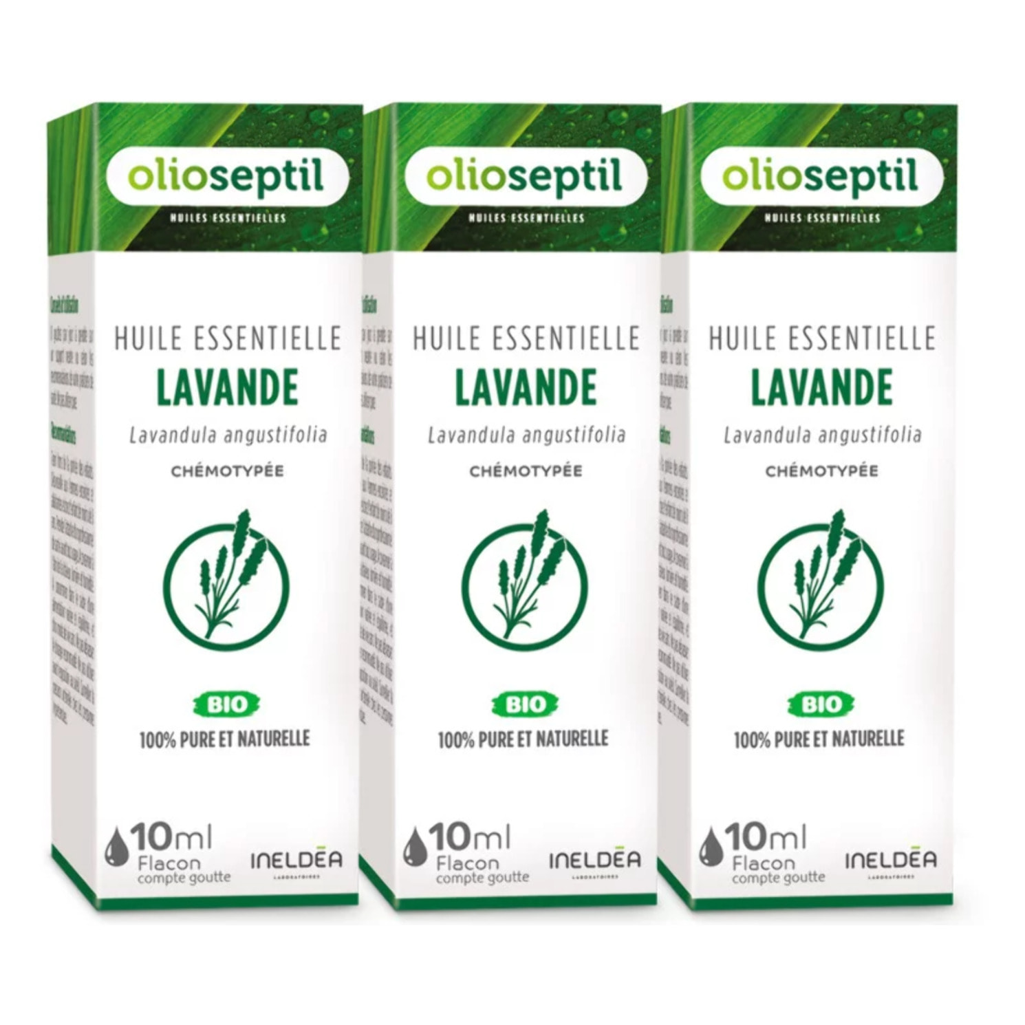 OLIOSEPTIL - Huile essentielle de Lavande - 100% Pure et naturelle - BIO - HEBBD (biochimiquement et botaniquement définie) - 100% origine naturelle - Lot de 3 Flacons 10ml