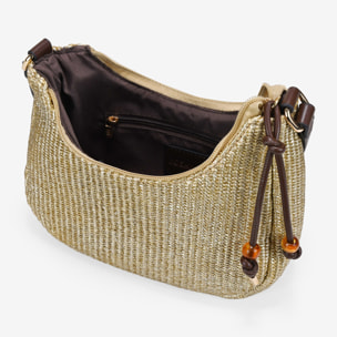Bolso de hombro dorado en rafia