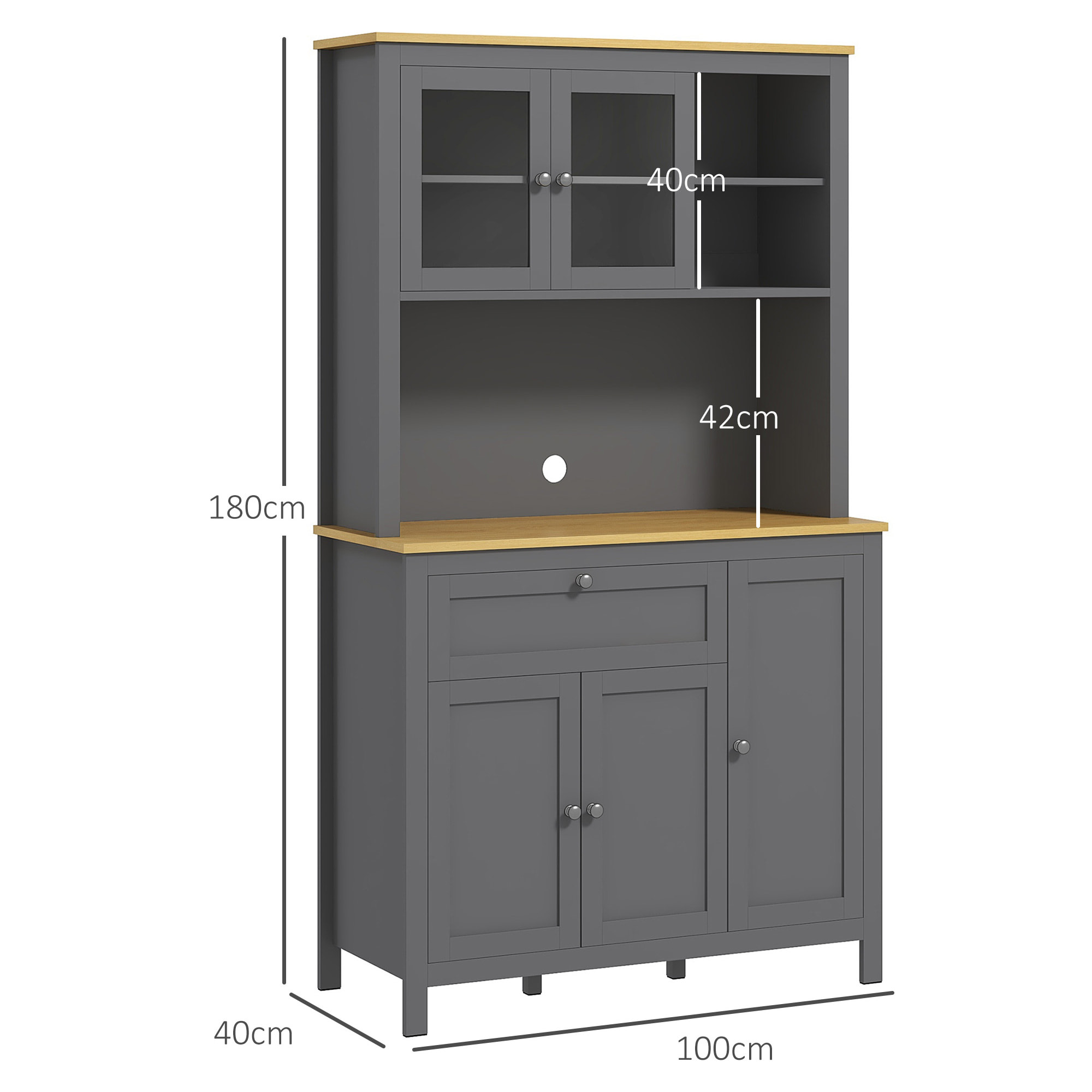 Buffet haut style classique chic - multi-rangement placards, niches, tiroir - panneaux gris aspect bois clair