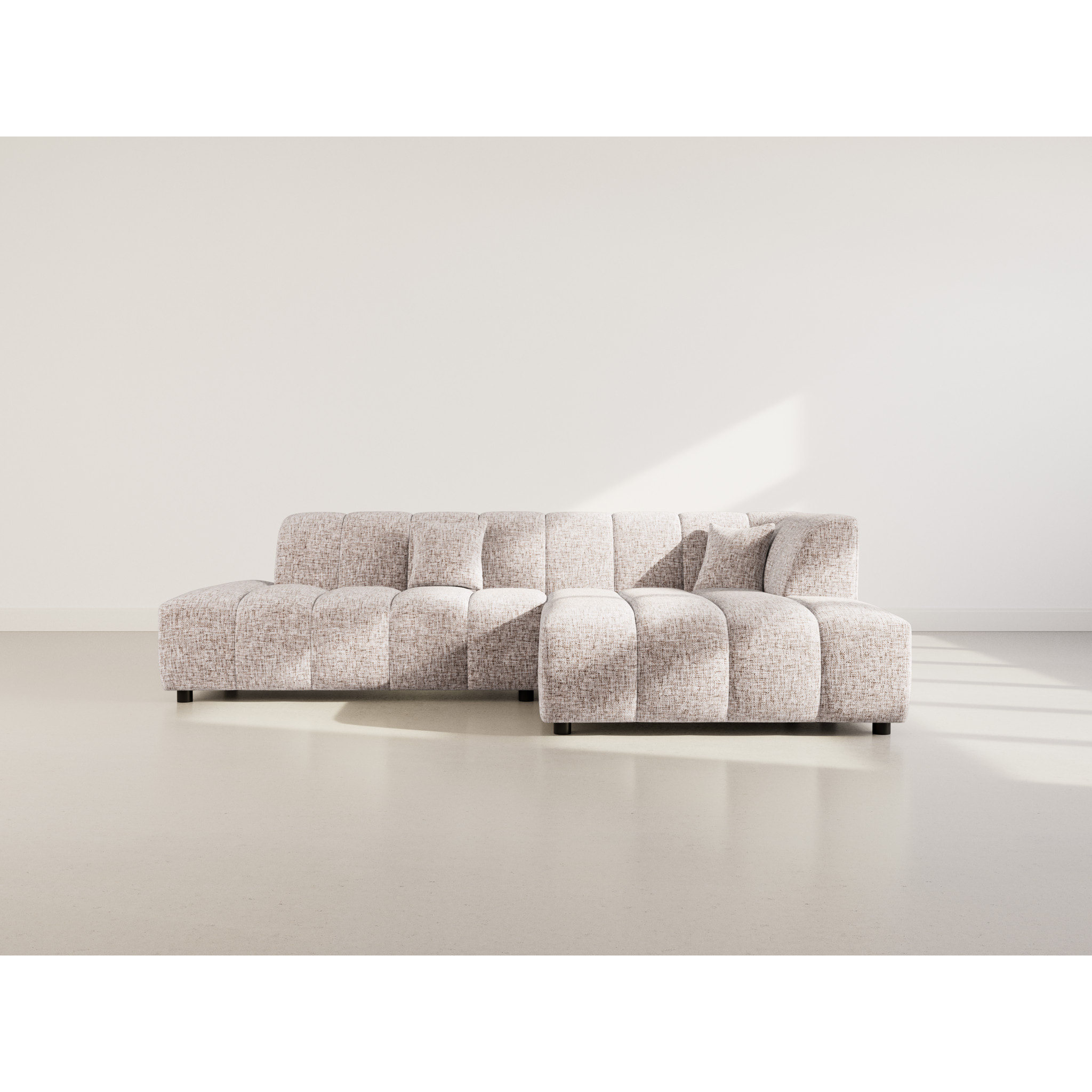 Curtis - canapé d'angle droit 4 places sans accoudoir en tissu texturé - Taupe