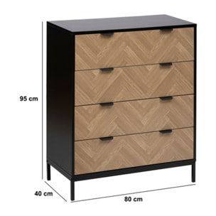 Commode "Chevrons" 4 tiroirs effet pin naturel et noir 95x80cm
