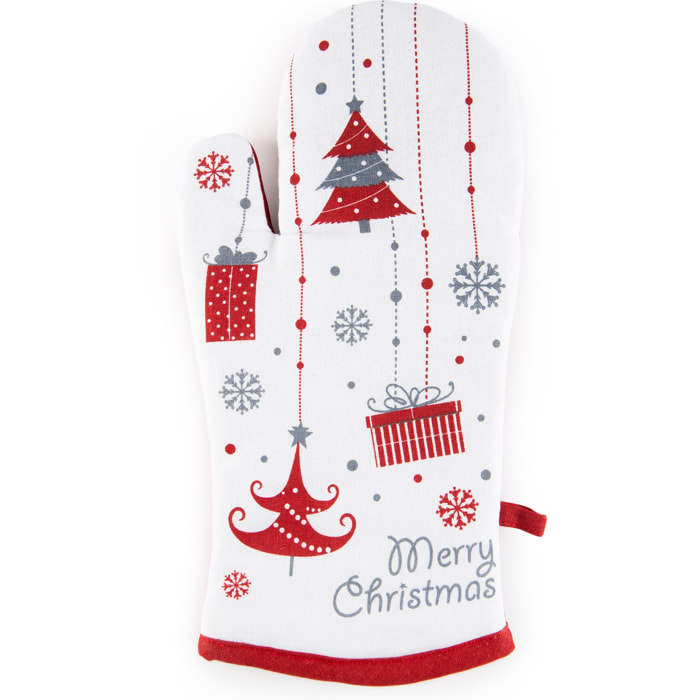 Set canovaccio con guanto da cucina Excelsa – Merry Christmas, Cotone Bianco