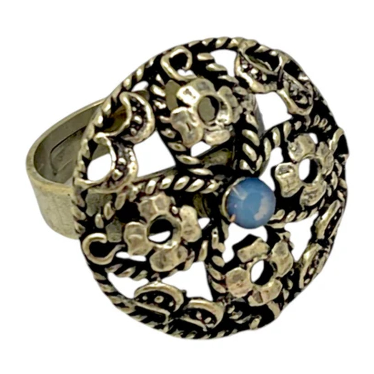 Anillo redondo Vintage con cristal Sw azul vitro en dorado