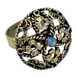 Anillo redondo Vintage con cristal Sw azul vitro en dorado