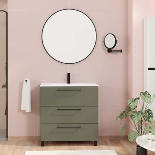 Ensemble De Salle De Bain Haru | Meuble De Salle De Bain Avec Pieds | 80 Cm Vert| 3 Tiroirs | Vasque Ceramique | N'Inclut Pas Miroir | Alday