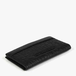 Portafoglio nero effetto pelle con monogramma inciso tono su tono