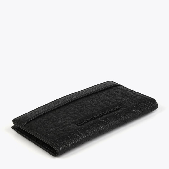 Portafoglio nero effetto pelle con monogramma inciso tono su tono