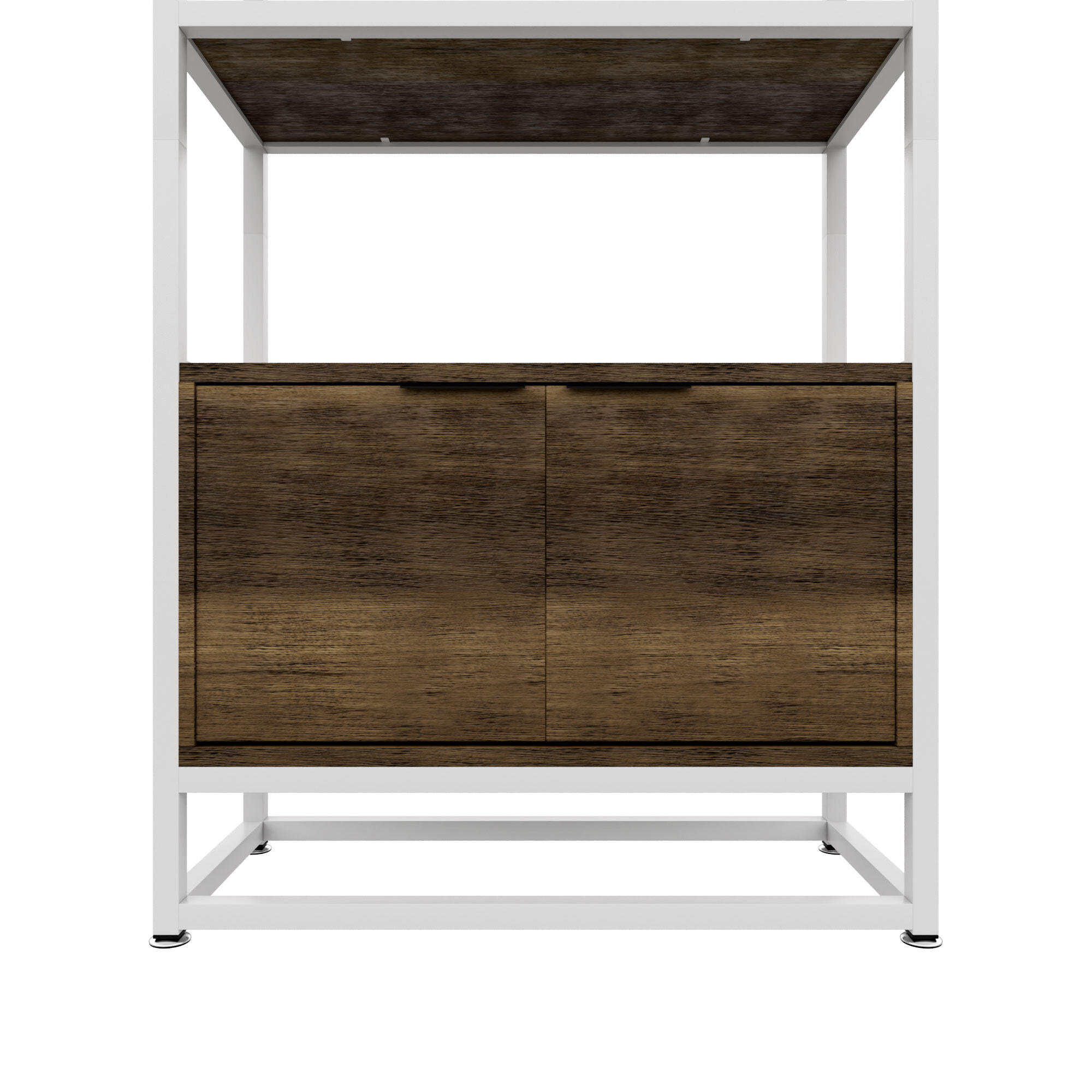Edo - Scaffale Libreria a Muro 76x162,5x33,5 cm 3 Ripiani con Mobiletto 2 Ante in Legno Oak Struttura in Metallo Bianco