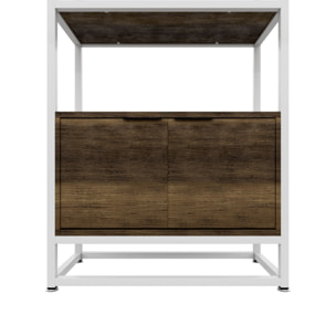 Edo - Scaffale Libreria a Muro 76x162,5x33,5 cm 3 Ripiani con Mobiletto 2 Ante in Legno Oak Struttura in Metallo Bianco