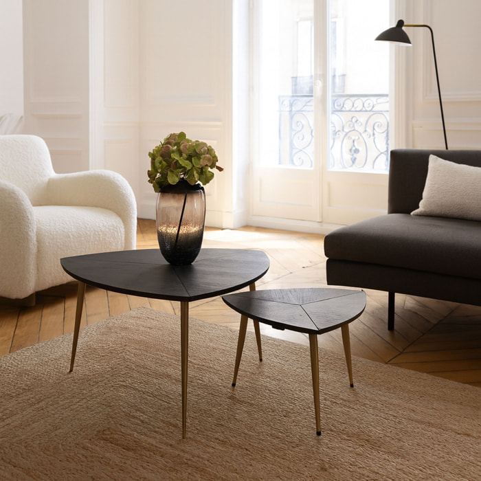 Lot de 2 tables gigognes finition bois et pieds en métal doré SAKURA