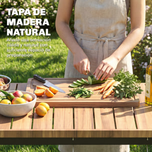 Carrito de Barbacoa de 2 Niveles Mesa Auxiliar para Barbacoa Móvil con Ruedas Portabebidas Ganchos Asa Encimera Imitación madera Mesa de Horno de Pizza para Exterior Negro y Marrón