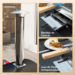 Mini Horno de Pizza Exterior Portátil Horno de Leña con Piedra Refractaria Ø33 cm Mangos de Madera Termómetro y Bandeja Giratoria para Jardín Terraza Camping Patio