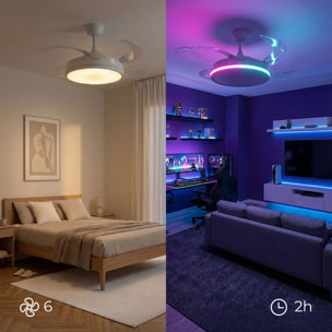 Ventilateur de plafond avec lumière LED RGB, 4 pales rétractables et télécommande InnovaGoods