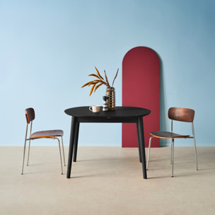 Table à manger ovale extensible bois d'hévéa et placage chêne noir 4-6 places - 110 / 140 x 100 x 75 cm - Lisa