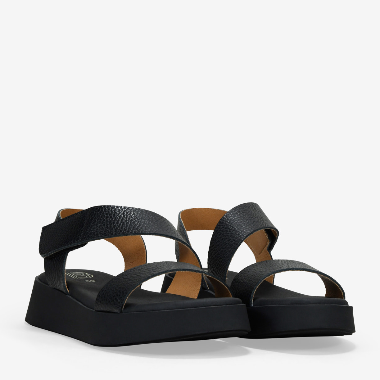 Sandalias de cuña negras en piel con cierre fácil