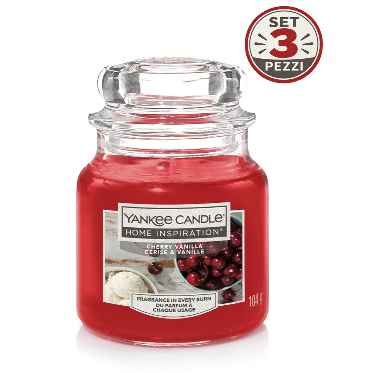 Set 3pz Candela in giara piccola Cherry Vanilla