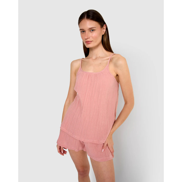 Pigiama corto mussola spalline rosa