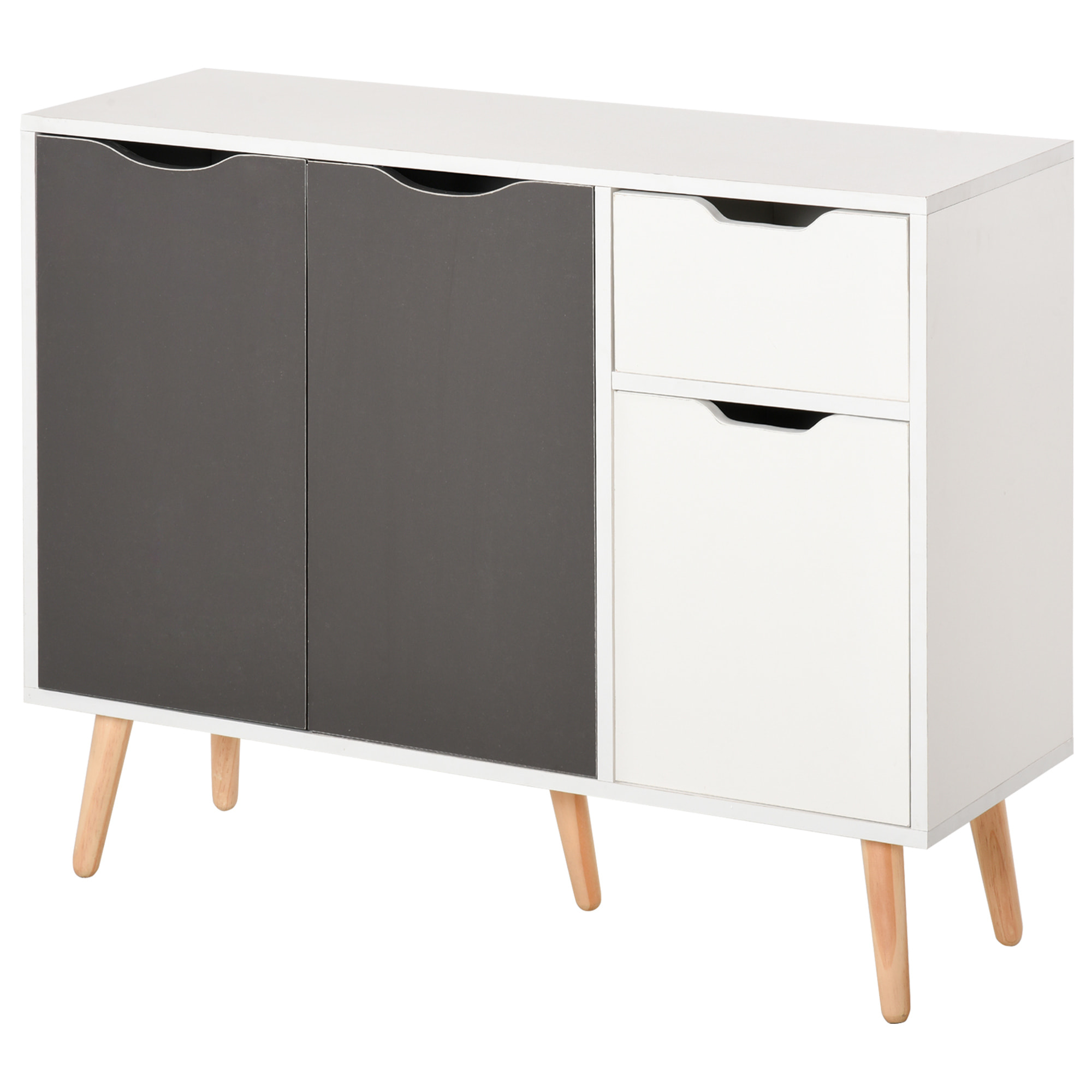 Aparador Moderno Aparador para Salón con 3 Puertas y Cajón Mueble Auxiliar para Salón Cocina Dormitorio 90x30x72 cm Blanco y Gris