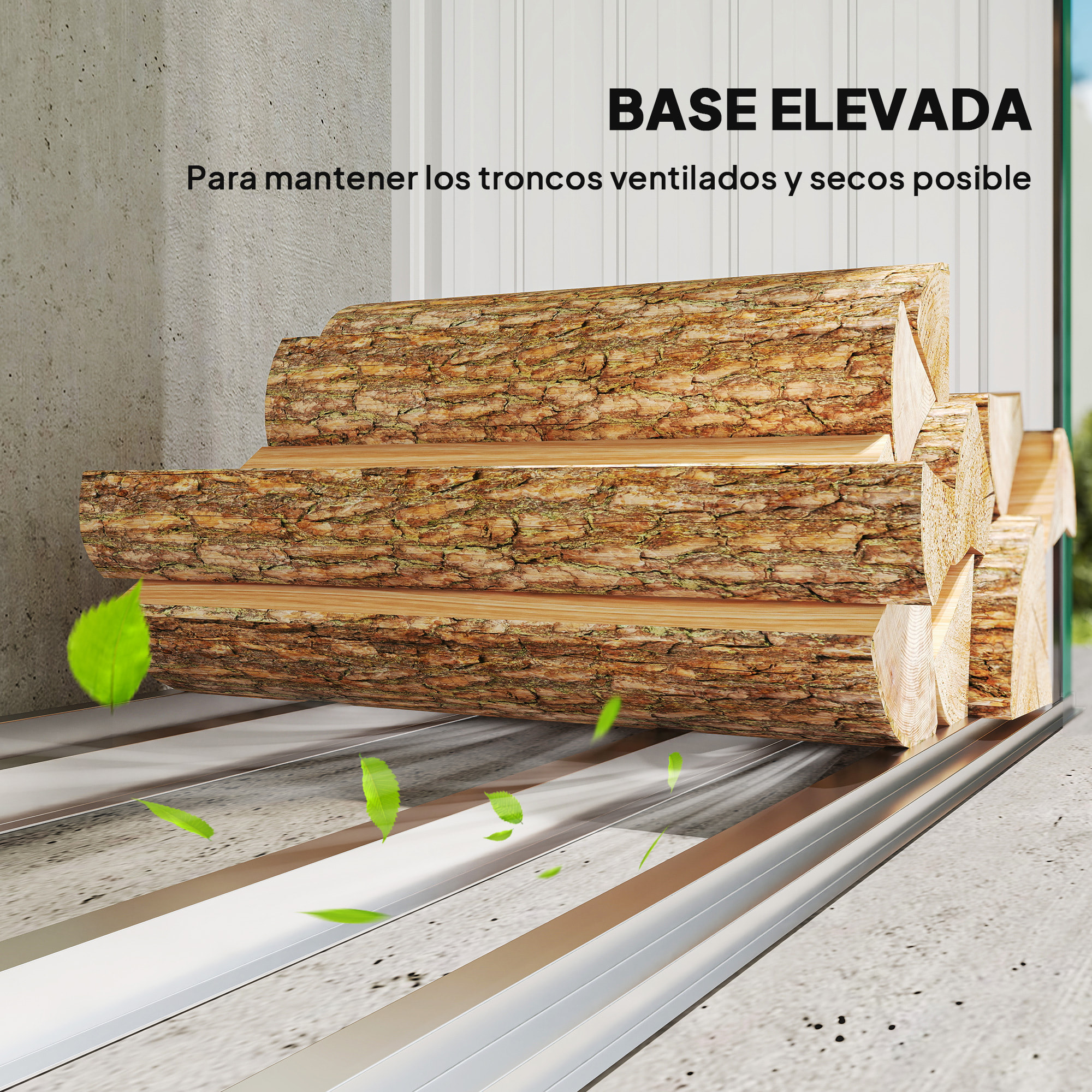 Casetilla para Leña de Acero Galvanizado, Cobertizo Leñero Exterior de Almacenamiento de Troncos, con Base Elevada y Techo Inclinado, 213x66,5x150 cm, Verde